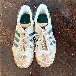 adidas gazelle Suede Sneakers in Off-White & Teal Stripe